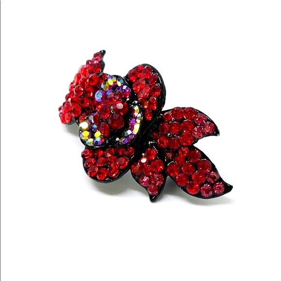 Red Rhinestone Floral Hair Clip - Picture 5 of 6